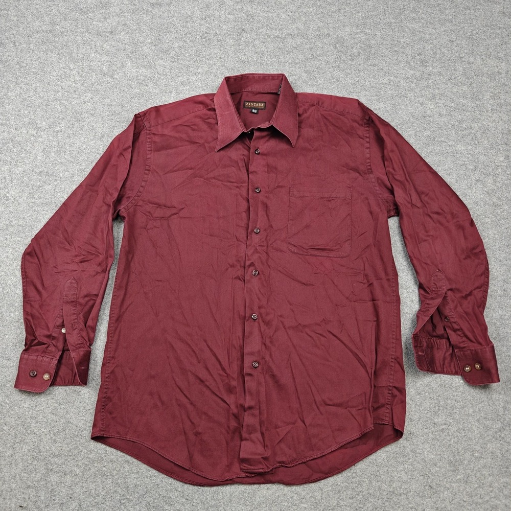 Zanzara Dress Shirt Mens 15.5 32/33 Red Solid Regular Fit Cotton Long Sleeve